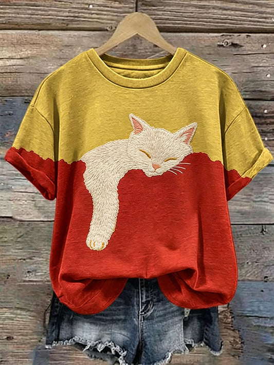 Women's  Cute Cat Art Casual Short Sleeve T-shirt