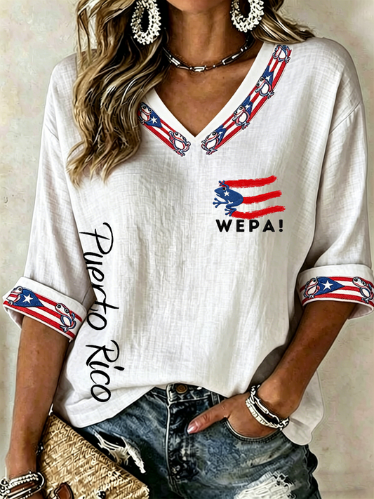 Women's Puerto Rico Printed linen short-sleeved T-shirt