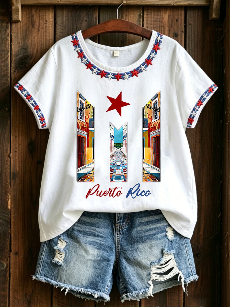 Women's Puerto Rico Printed linen short-sleeved T-shirt
