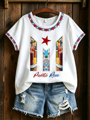 Women's Puerto Rico Printed linen short-sleeved T-shirt