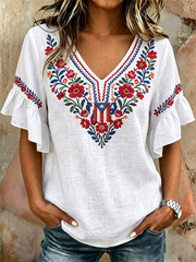 Women's Puerto Rico Floral Printed Shot Short Sleeve T-Shirt