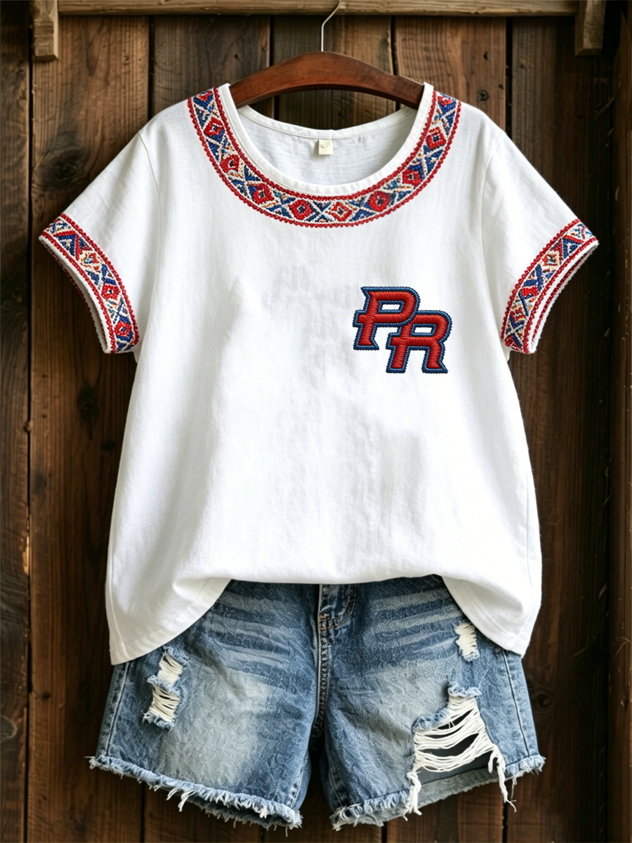Women's Puerto Rico Printed linen short-sleeved T-shirt