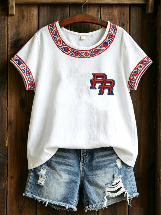 Women's Puerto Rico Printed linen short-sleeved T-shirt