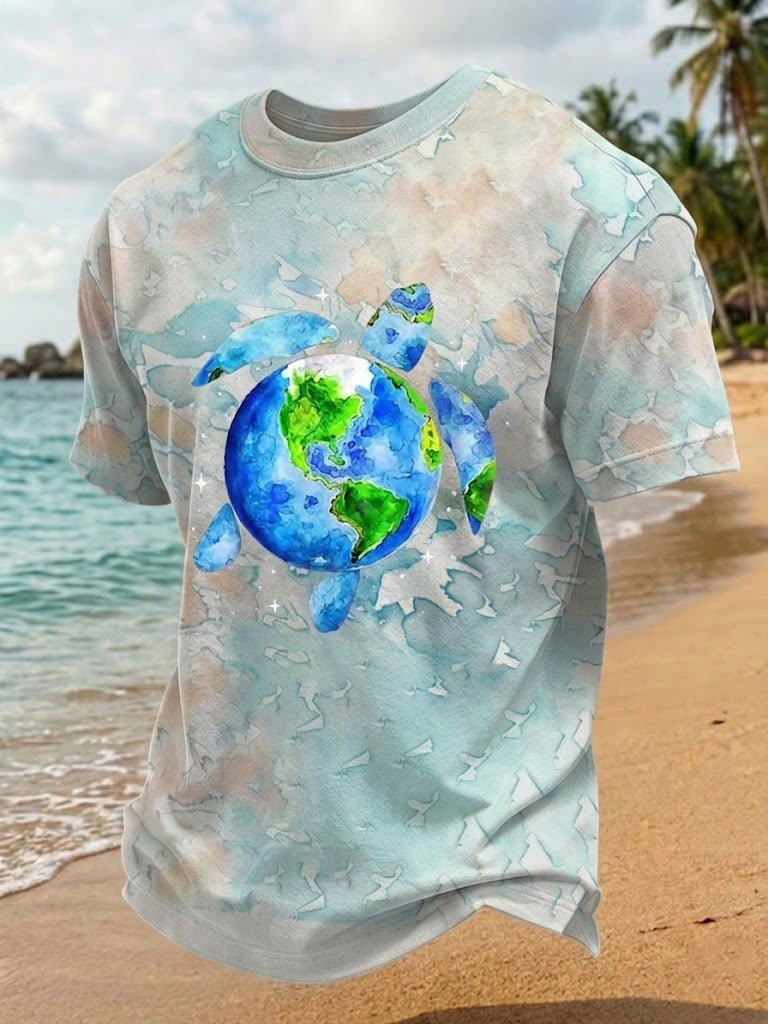 Men's Sea Turtle World Ocean Day Printed T-shirt