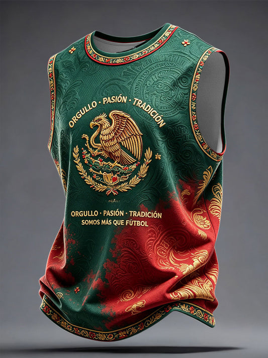 Men's Mexico Football Lover Art Printed Tank Tops