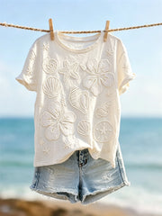 Women's Starfish & Sea Shells Beach Flowers Print short-sleeved T-shirt