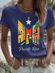 Women's Puerto Rico Printed Iron On Short Sleeve T-Shirt
