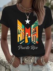 Women's Puerto Rico Printed Iron On Short Sleeve T-Shirt