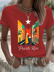 Women's Puerto Rico Printed Iron On Short Sleeve T-Shirt