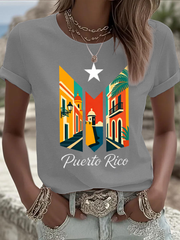 Women's Puerto Rico Printed Iron On Short Sleeve T-Shirt