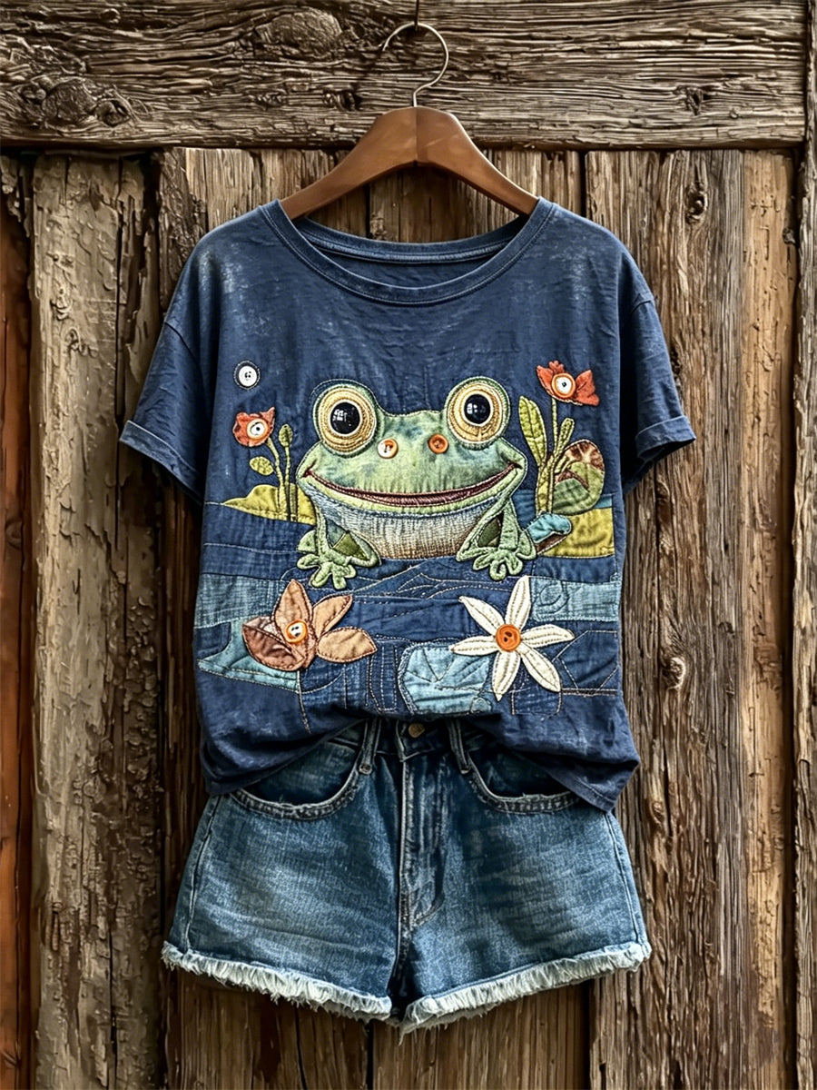Women's Lovely Pond Frog Art Print short-sleeved T-shirt