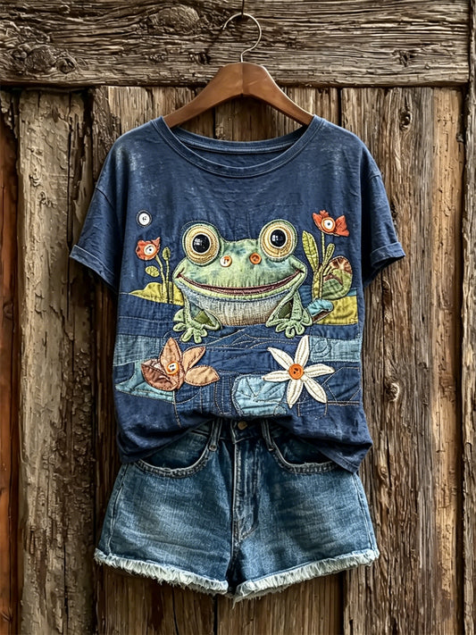Women's Lovely Pond Frog Art Print short-sleeved T-shirt