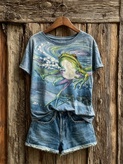 Women's Swimming Frog Art Print short-sleeved T-shirt