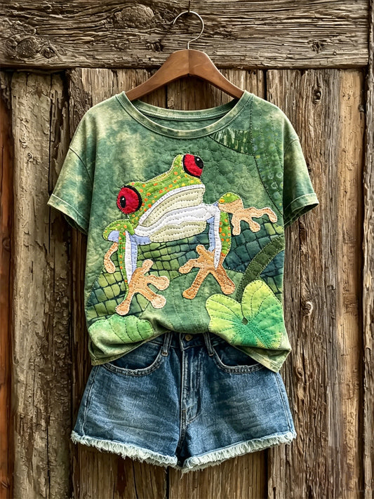 Women's Vintage Forest Tree Frog Art Print short-sleeved T-shirt