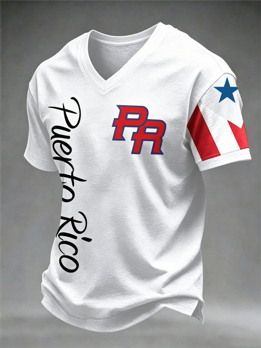Men's Puerto Rico Printed V-neck T-shirt