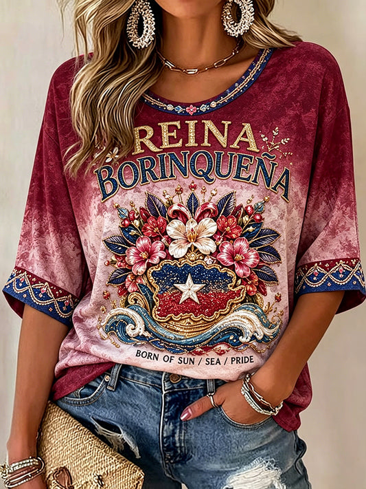 Women's Puerto Rico Floral Art Printed T-shirts