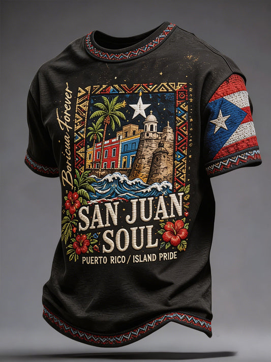 Men's Puerto Rico Floral Art Printed T-shirt