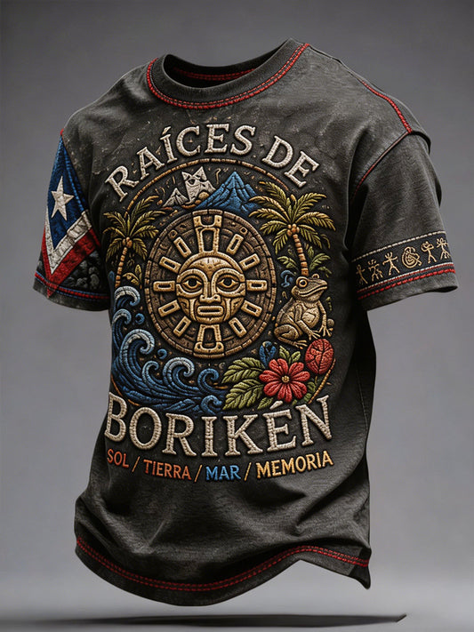 Men's Puerto Rico Floral Art Printed T-shirt