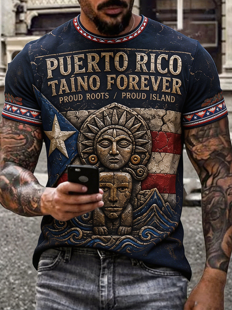 Men's Puerto Rico Pride Taino Art Printed T-shirt