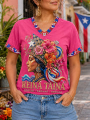 Women's Puerto Rico Pride Taino Art Printed T-shirt