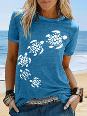 Women's Sea Turtle Print Summer Beach Ocean Vacation Casual Tee