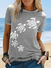 Women's Sea Turtle Print Summer Beach Ocean Vacation Casual Tee