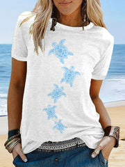 Women's Sea Turtle Print Summer Beach Ocean Vacation Casual Tee