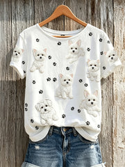 Women's Maltese Dogs & Paw Prints Pattern Print short-sleeved T-shirt