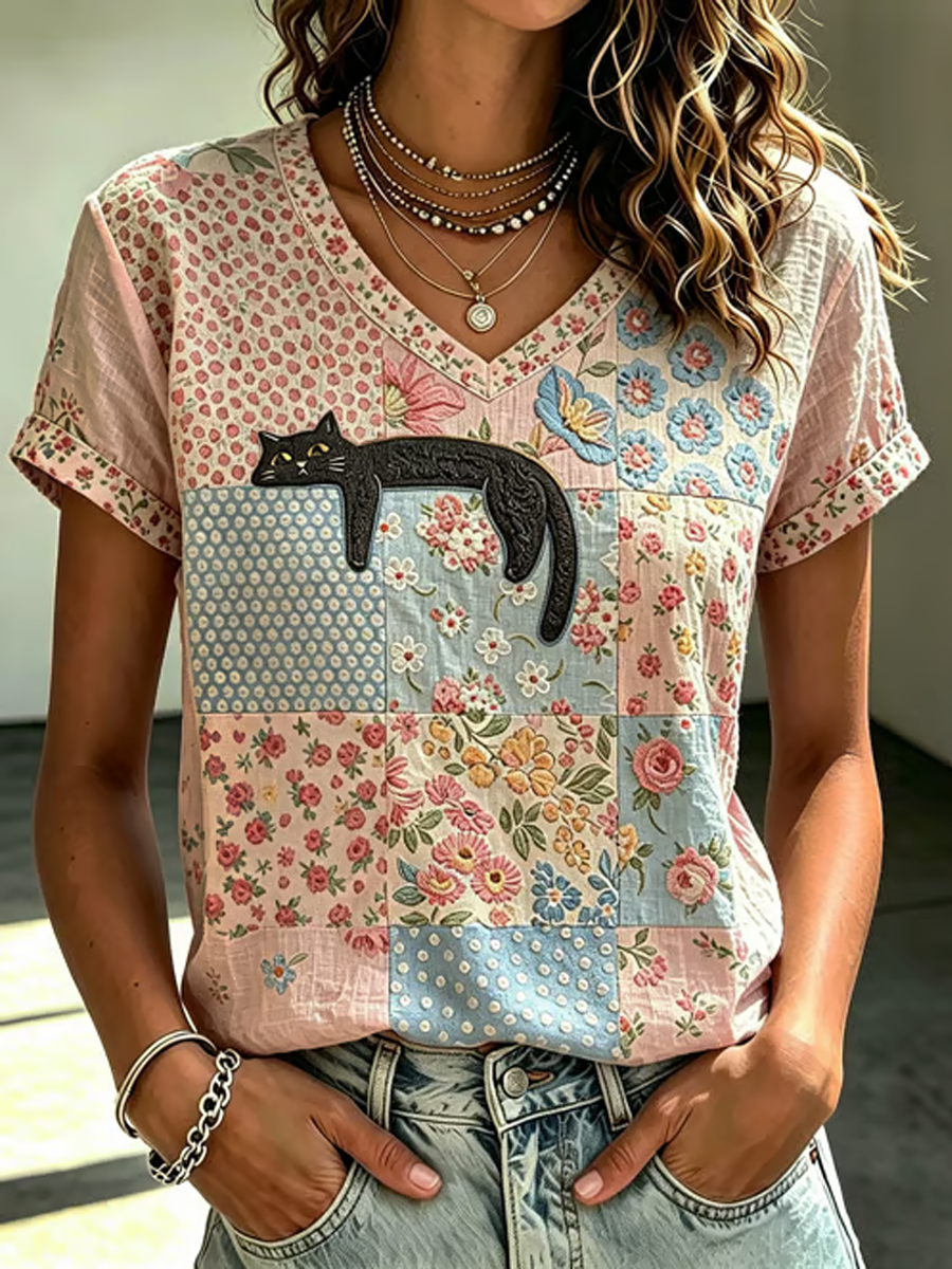 Women's Cat Lover Stylish Design short-sleeved T-shirt