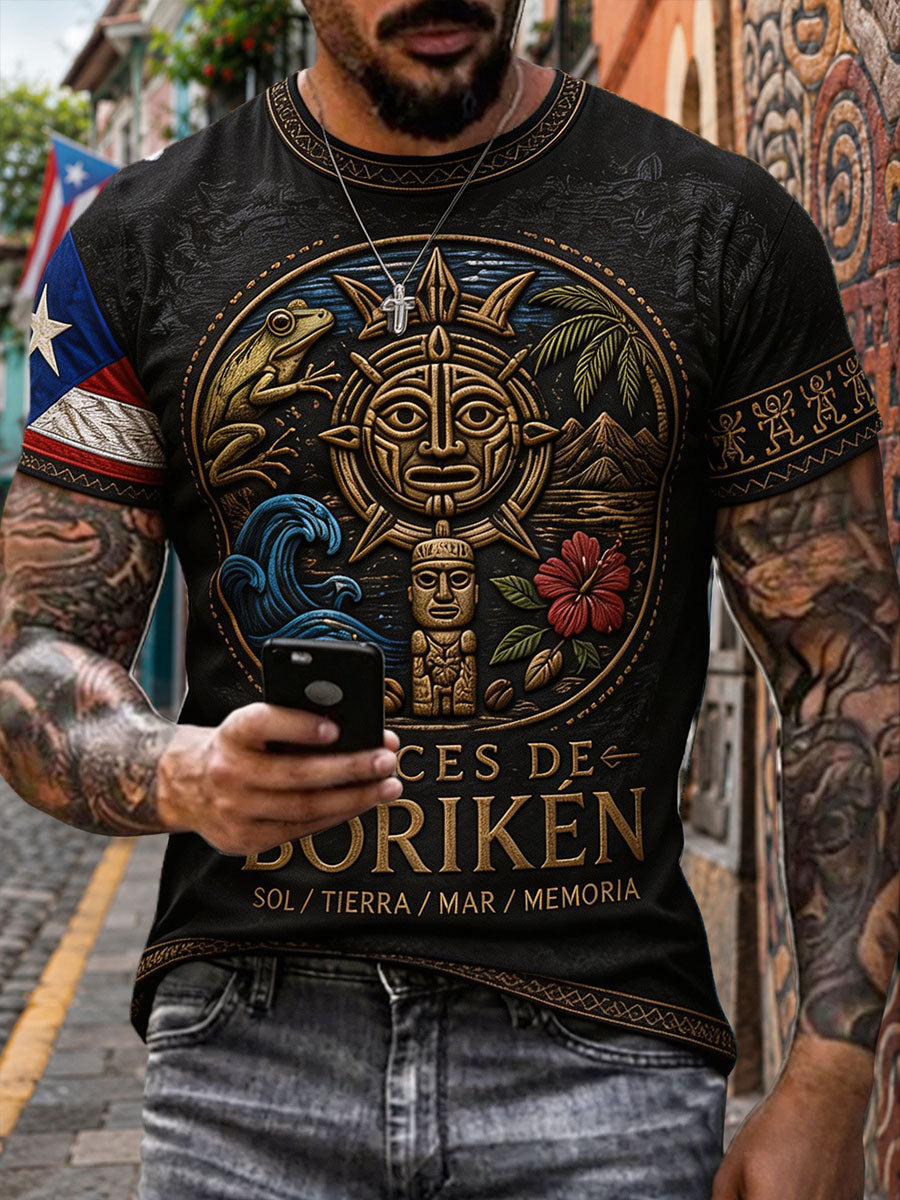 Men's Puerto Rico Taino Art Printed T-shirt