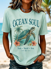 Women's Sea Turtle Print Casual Tee