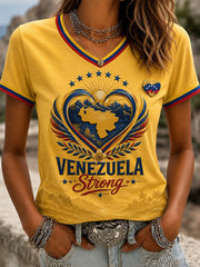 Women's Venezuela Strong Printed V-neck T-shirt