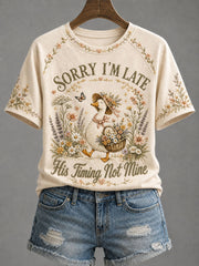 Women's 'Sorry I'm Late' Print Casual T-Shirt