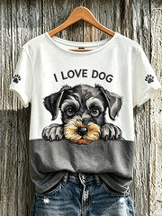 Women's cute dog pattern printed short-sleeved T-shirt