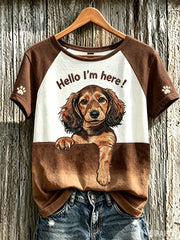 Women's cute dog pattern printed short-sleeved T-shirt