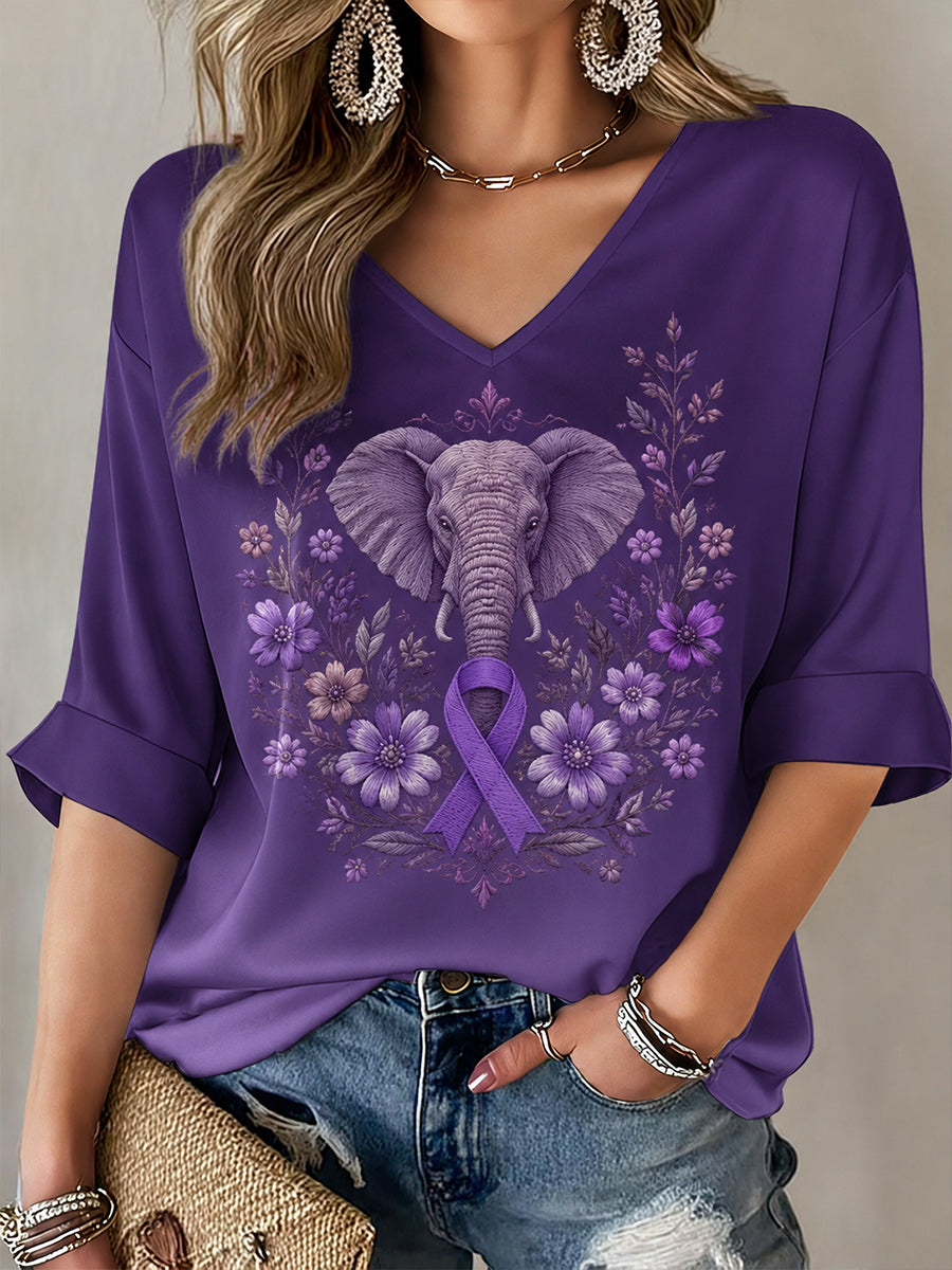 Women's Alzheimer's Awareness Elephant Print T-Shirt