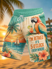 Men's I'm Retired It's 5 O'clock Everywhere Parrot Print Casual Shorts