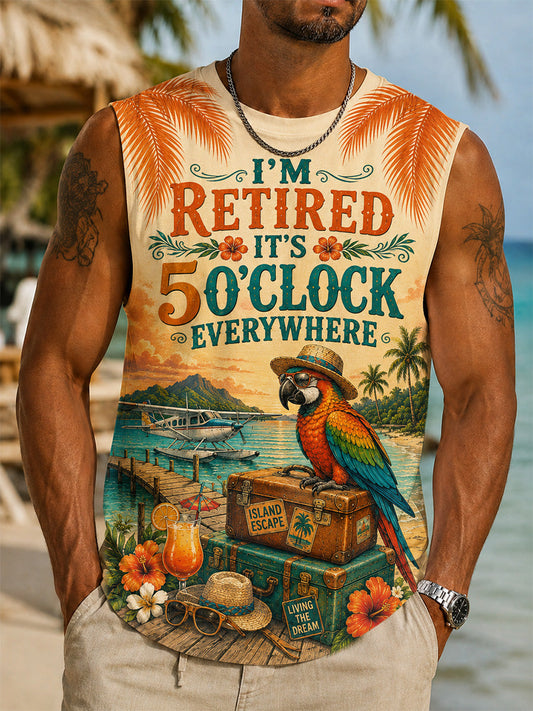 Men's I'm Retired It's 5 O'clock Everywhere Parrot Print Casual Vest