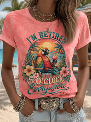 Women's I'm Retired It's 5 O'clock Everywhere Parrot Print Casual Tee