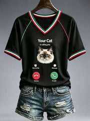 Women's Funny Cat V-Neck T-Shirt