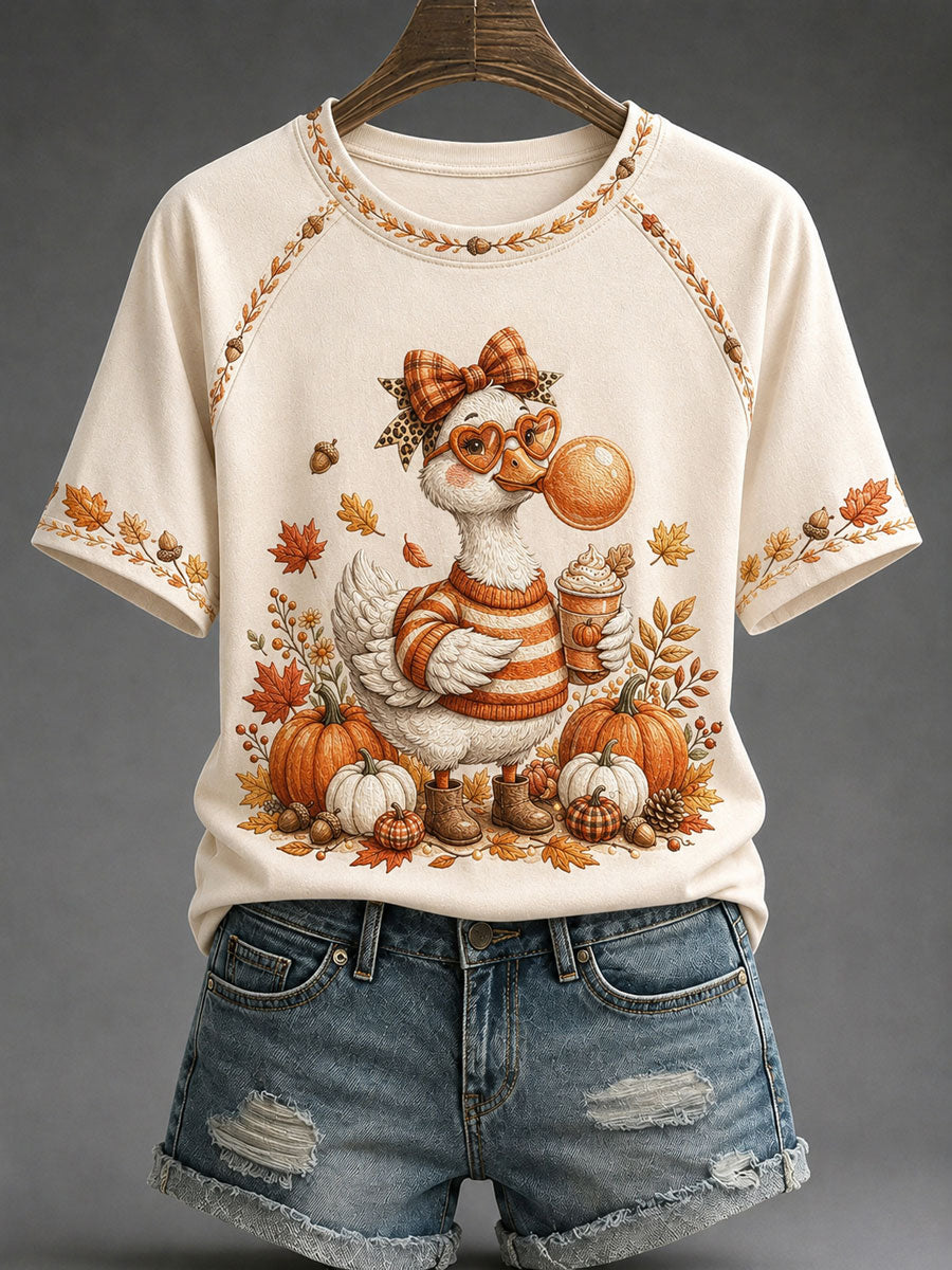 Women's Fall Goose Print Casual T-Shirt
