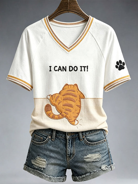 Women's Funny Cat V-Neck T-Shirt