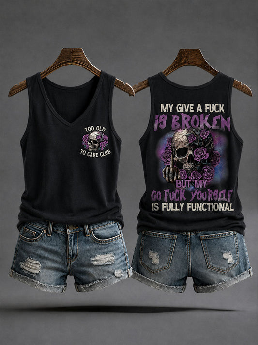 Women's "too old to care club" V-neck vests