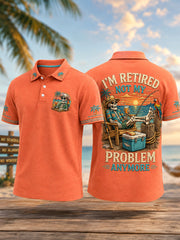 Men's Funny I'm Retired Not My Problem Anymore Skeleton Print Casual Polo