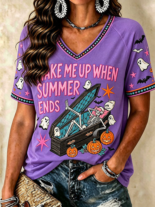 Women's 'Wake Me Up When Summer Ends' V-Neck T-Shirts