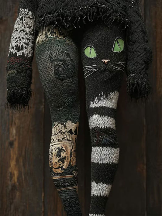 Women's Halloween Cat Print Casual Leggings