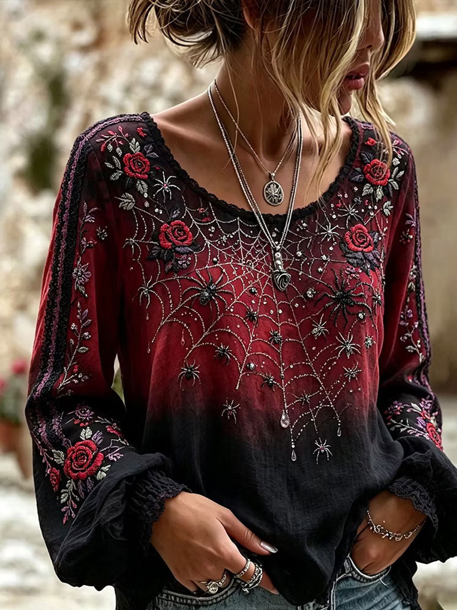 Women's Gothic Style Floral Cotton Linen Shirt