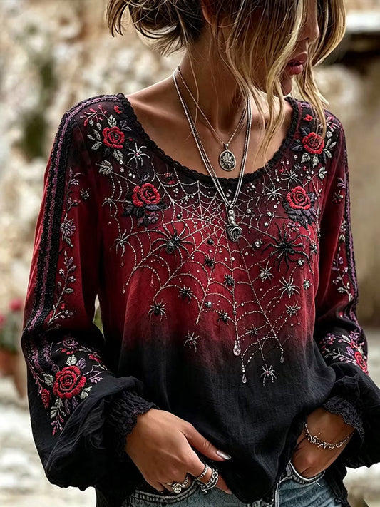 Women's Gothic Style Floral Cotton Linen Shirt