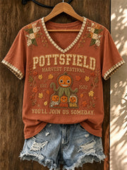 Women's Pottsfield Harvest Festival 1502 You'll Join Us Someday Printed V-neck T-shirt