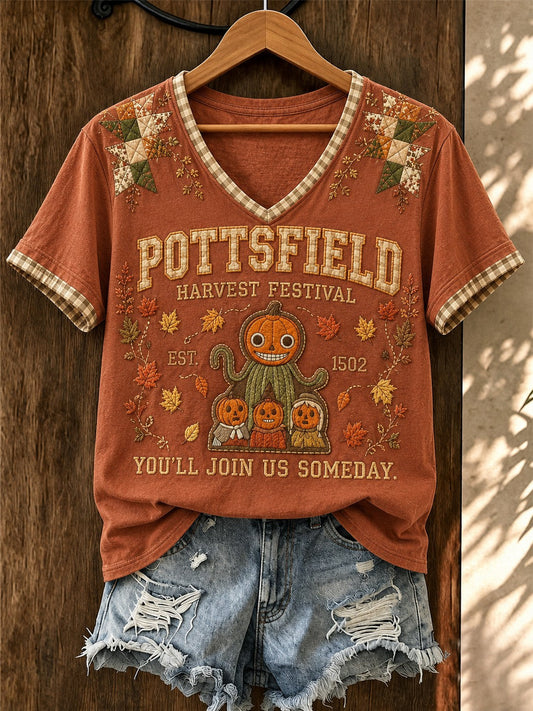 Women's Pottsfield Harvest Festival 1502 You'll Join Us Someday Printed V-neck T-shirt
